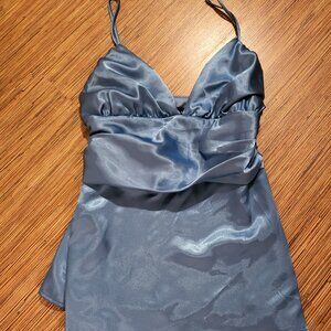 Blue spaghetti satin top